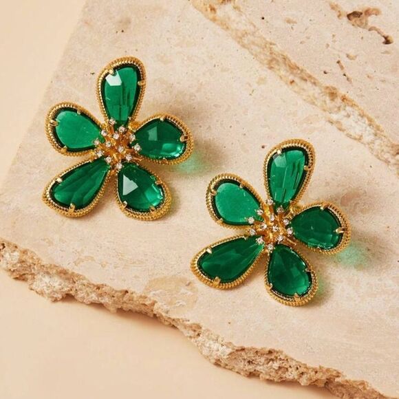 Green flower earrings N335 - Picture 4 of 8